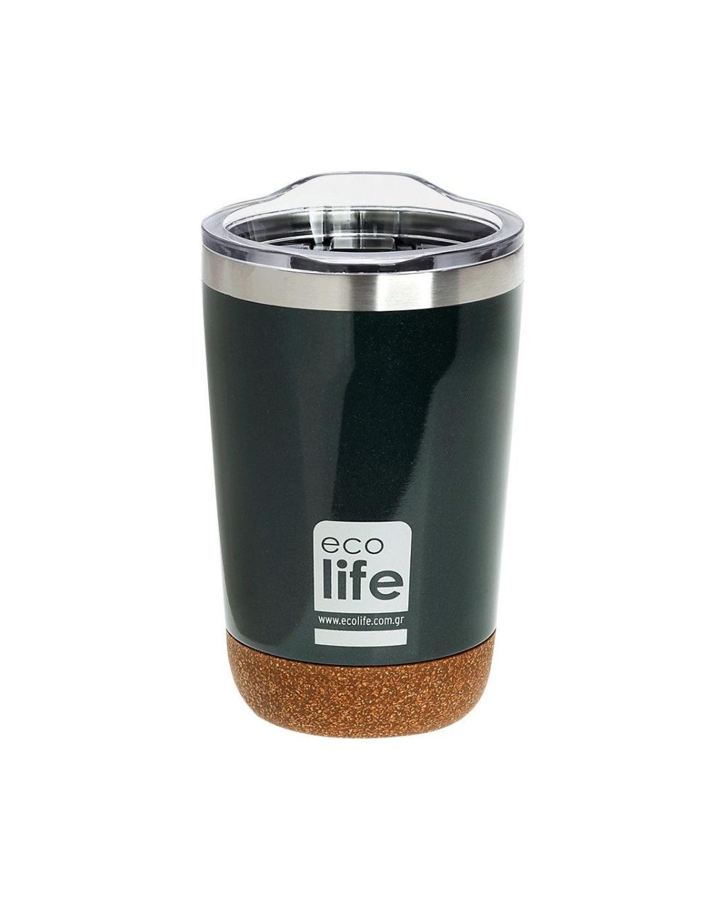 Ecolife ποτήρι θερμός coffee cup με διαφανές καπάκι (cork bottom) 370ml dark green 33-bo-4104 - Ecolife