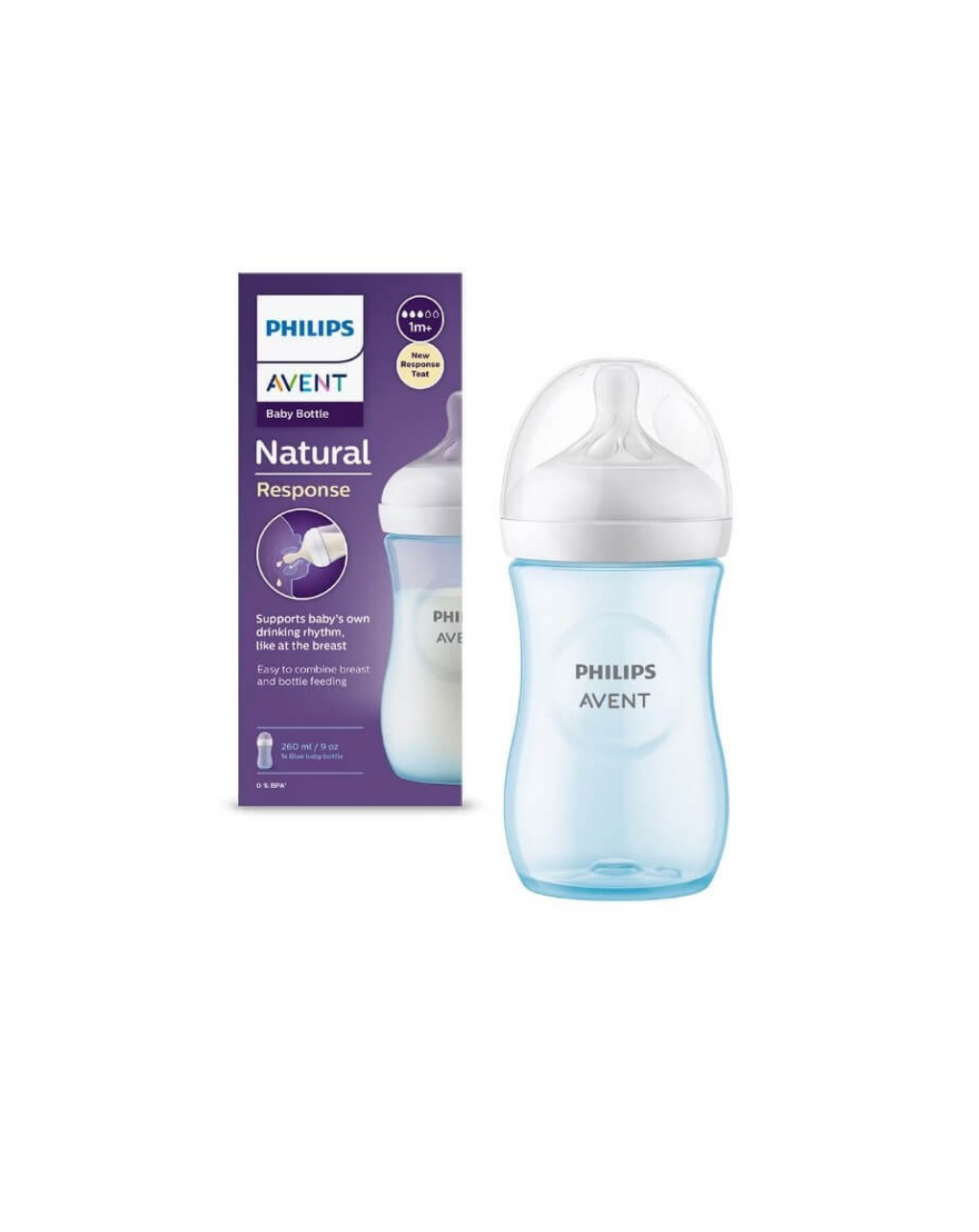 Philips avent πλαστικό μπιμπερό natural response 1m+ 260ml μπλε, scy903/21 - Philips Avent