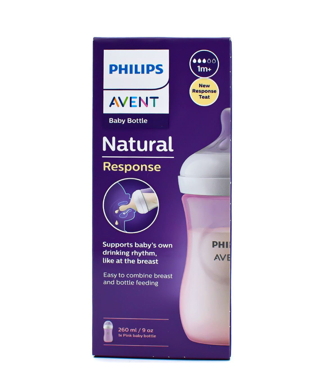 Philips avent πλαστικό μπιμπερό natural response 1m+ 260ml ροζ, scy903/11 - Philips Avent
