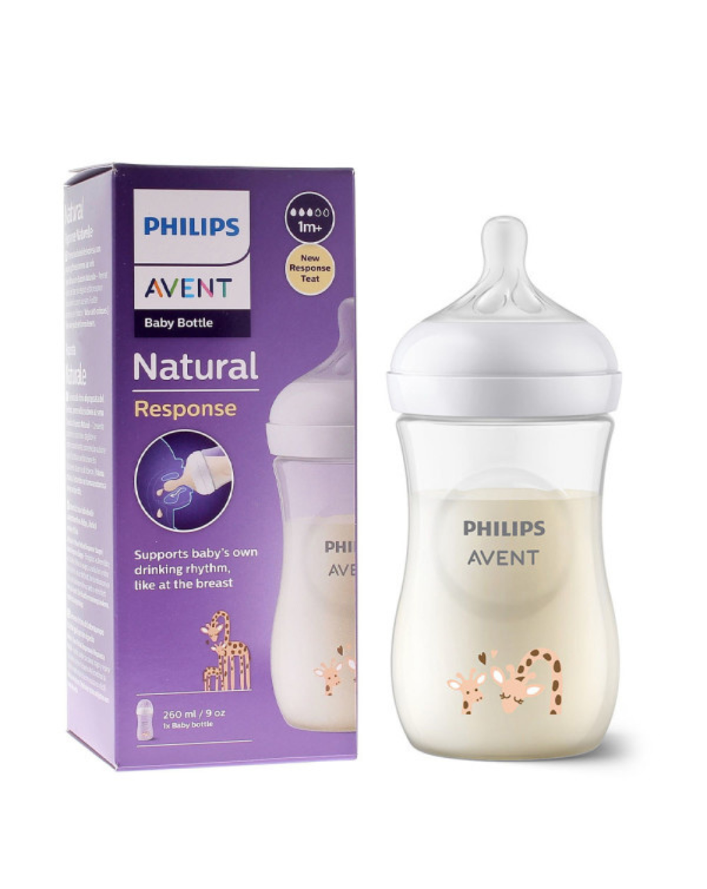 Philips avent πλαστικό μπιμπερό natural response 1m+ 260ml καμηλοπάρδαλη, scy903/66 - Philips Avent