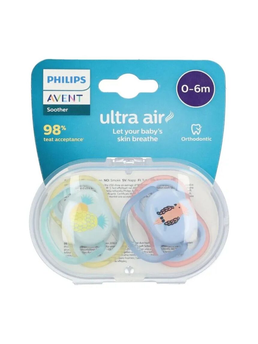 Philips avent πιπίλες ultra air 2τμχ 0-6m παπαγάλος-ανανάς, scf085/12 - Philips Avent