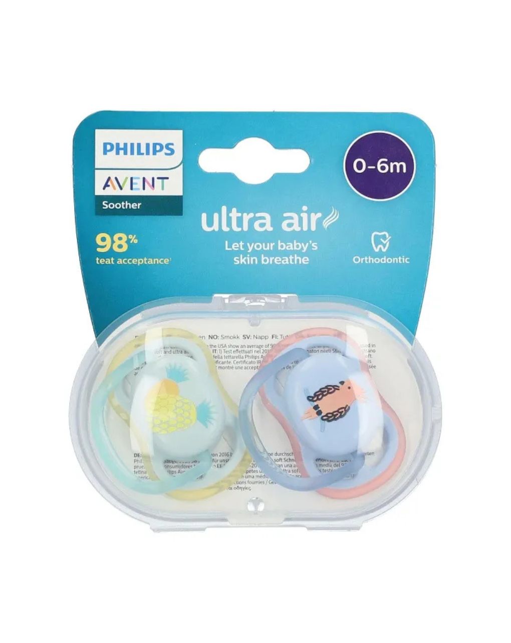 Philips avent πιπίλες ultra air 2τμχ 0-6m παπαγάλος-ανανάς, scf085/12 - Philips Avent