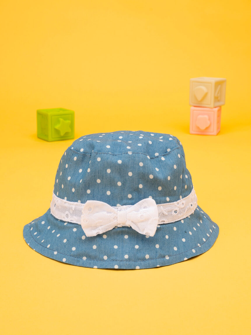 βρεφικό καπέλο τζιν πουά με δαντέλα για κορίτσι - Prénatal