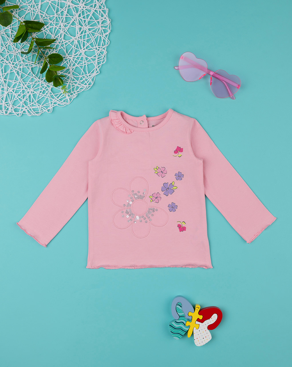 βρεφική μπλούζα ροζ με λουλούδια για κορίτσι - Prénatal