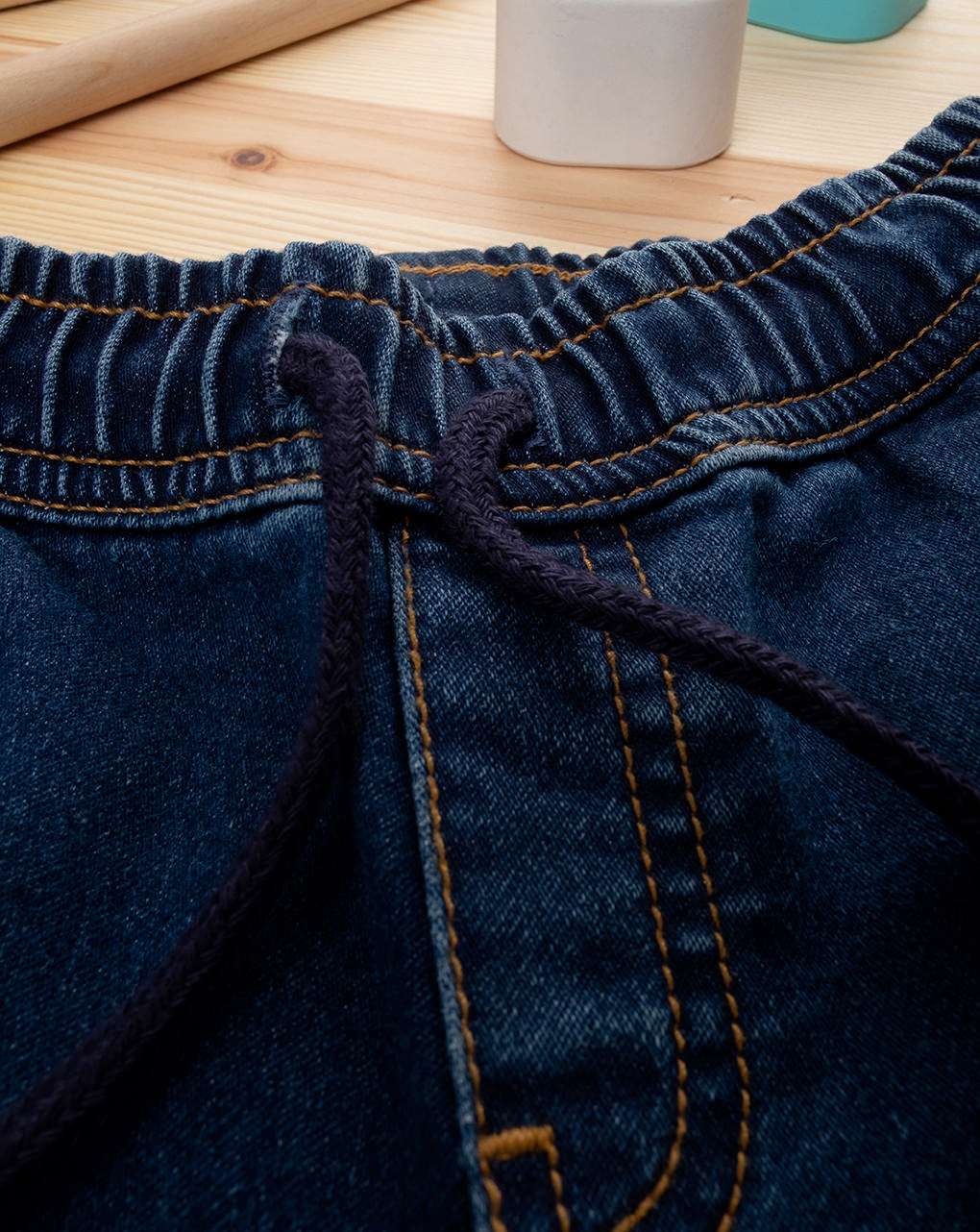 παιδικό τζιν παντελόνι με λάστιχο μπλε σκούρο για αγόρι - Prénatal