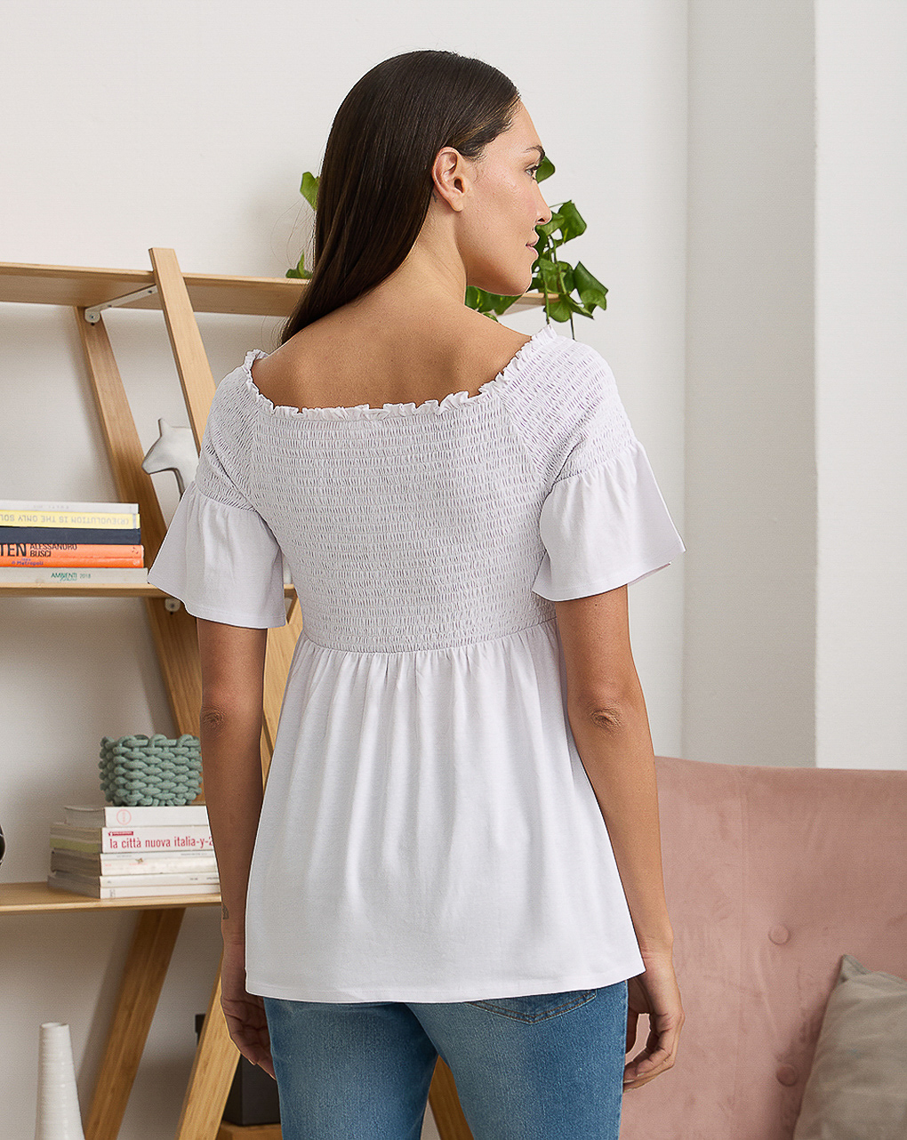 γυναικείο t-shirt εγκυμοσύνης/θηλασμού λευκό με σφηκοφωλιά - Prénatal