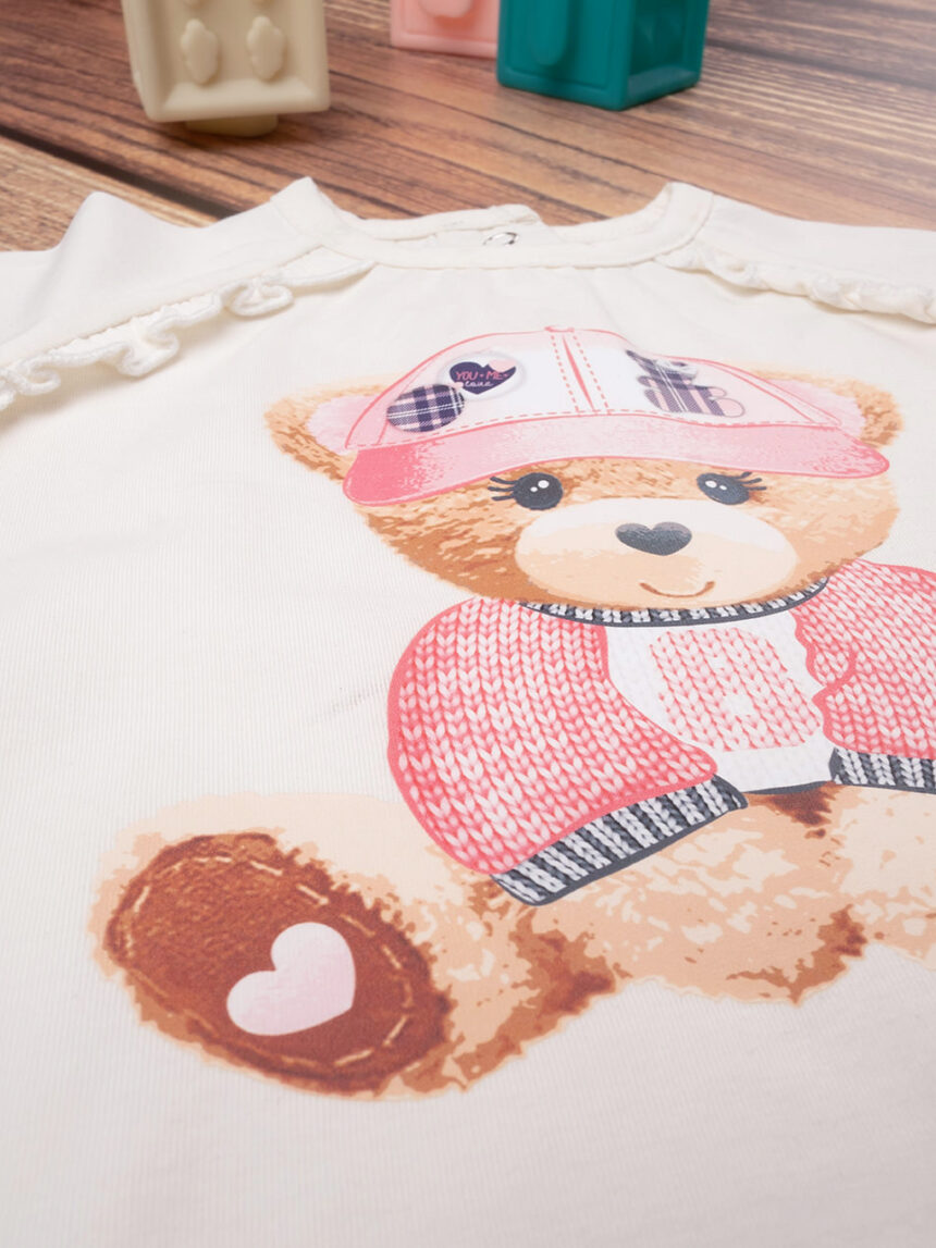 βρεφική μπλούζα λευκή με αρκουδάκι για κορίτσι - Prénatal