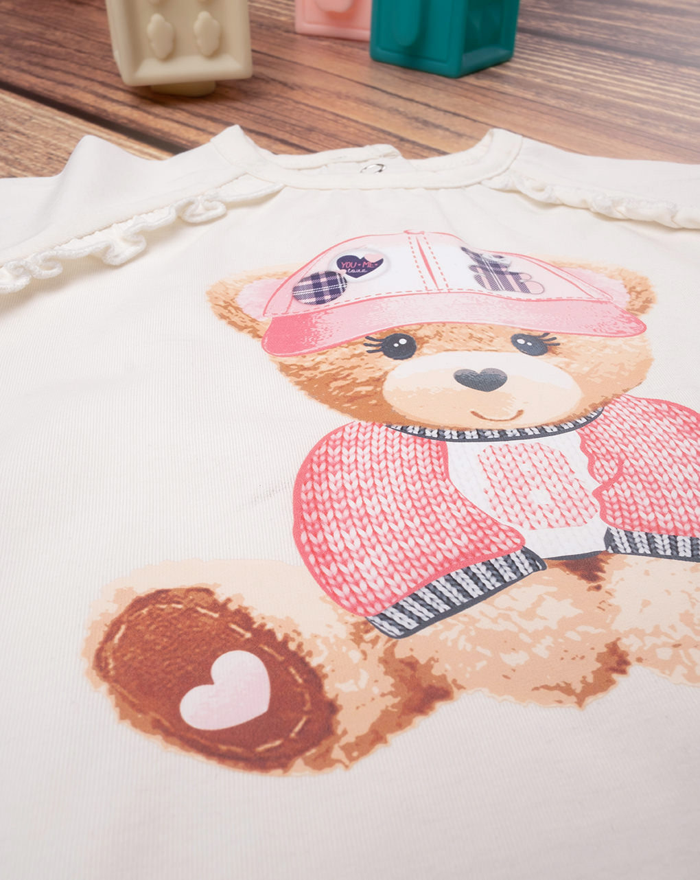 βρεφική μπλούζα λευκή με αρκουδάκι για κορίτσι - Prénatal