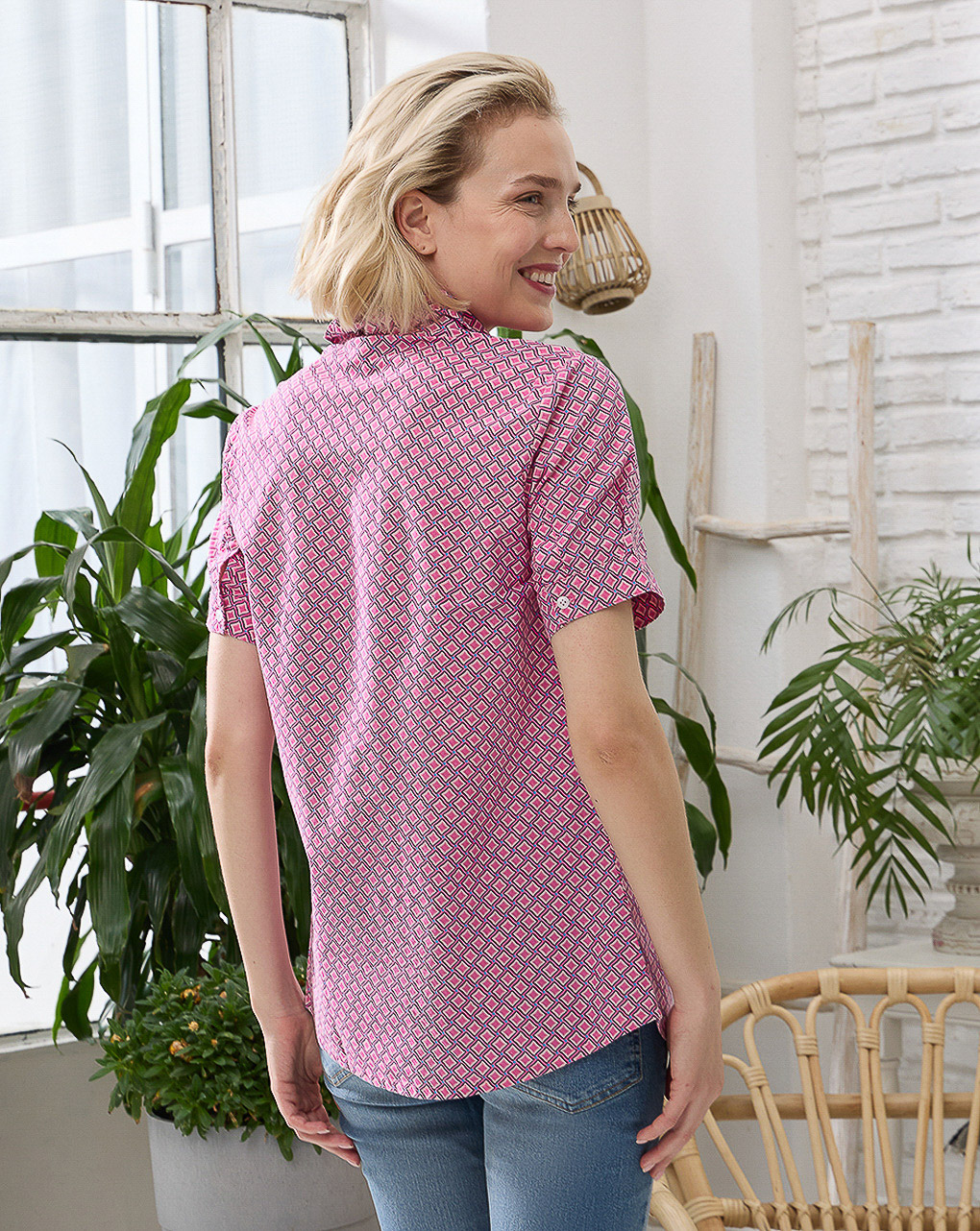γυναικείο πουκάμισο εγκυμοσύνης/θηλασμού ροζ με ρόμβους - Prénatal