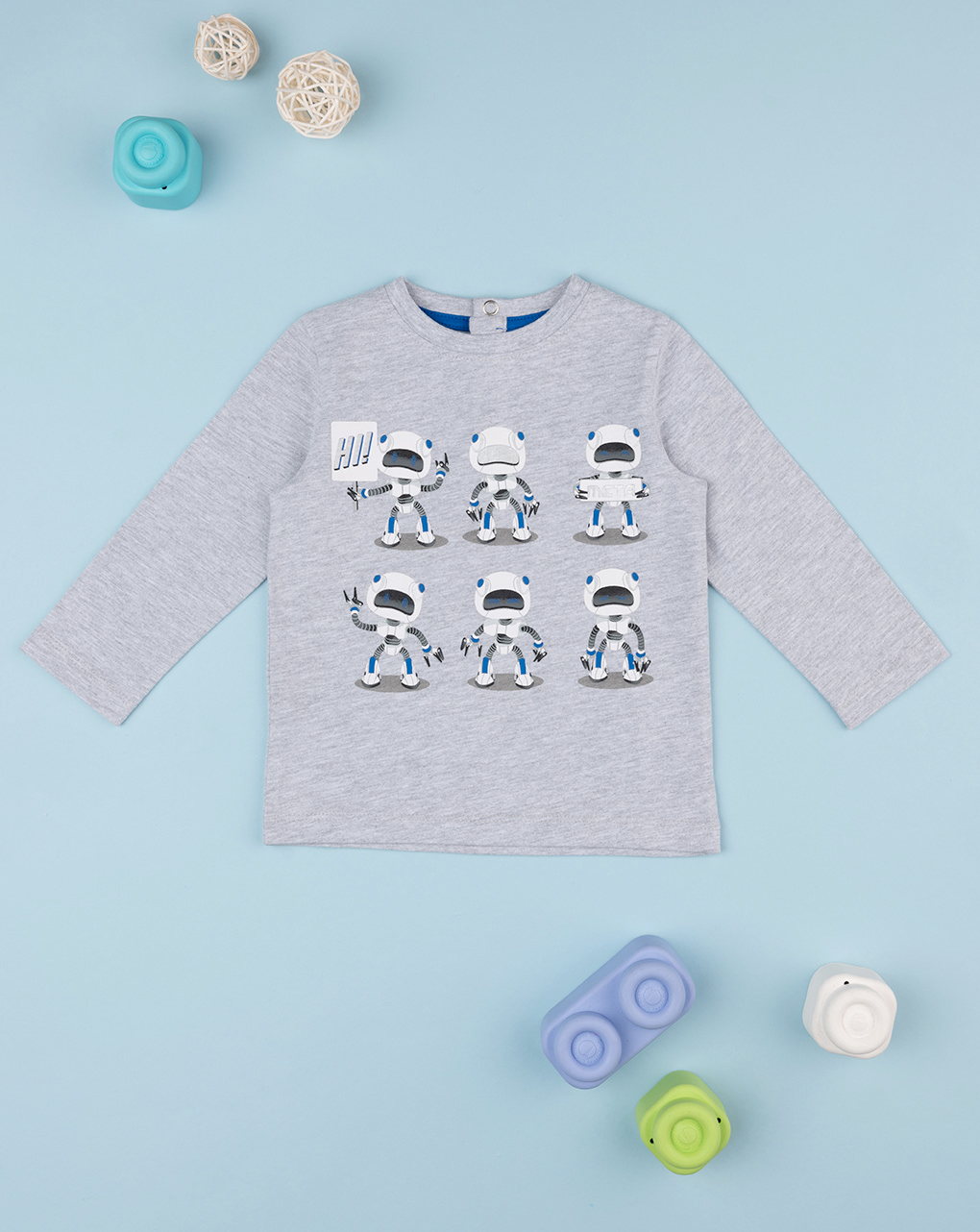 βρεφική μπλούζα γκρι με ρομποτάκια για αγόρι - Prénatal