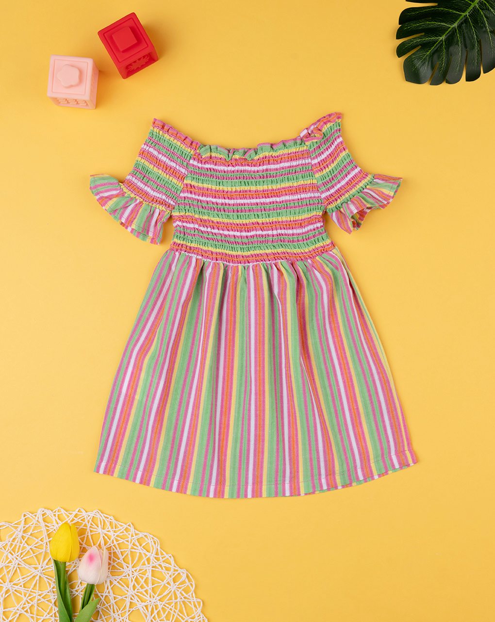 παιδικό φόρεμα πολύχρωμο ριγέ για κορίτσι - Prénatal