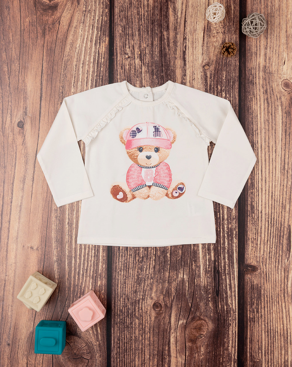 βρεφική μπλούζα λευκή με αρκουδάκι για κορίτσι