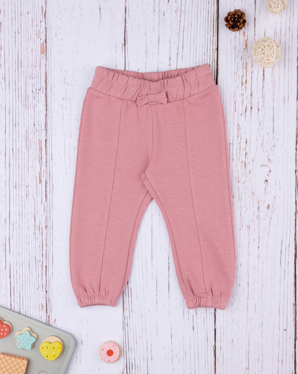 βρεφικό παντελόνι φούτερ ροζ με φιογκάκι για κορίτσι - Prénatal