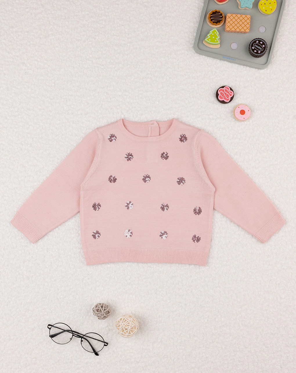 βρεφικό πουλόβερ ροζ με λουλούδια για κορίτσι