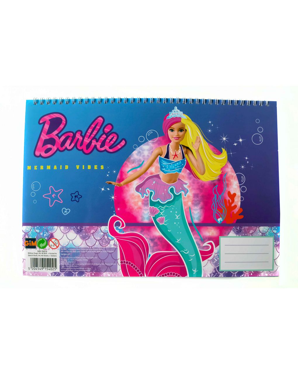 Gim μπλοκ ζωγραφικής 23x33cm 40 φύλλων + αυτοκόλλητα barbie 349-76416 - Gim