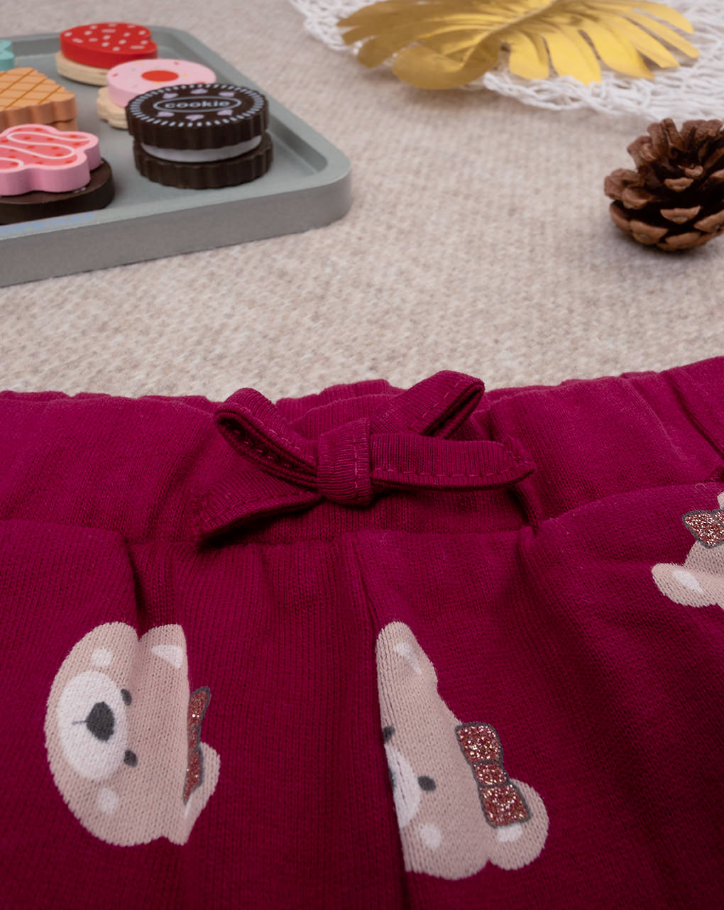 βρεφικό παντελόνι φούτερ μπορντώ με αρκουδάκια για κορίτσι - Prénatal