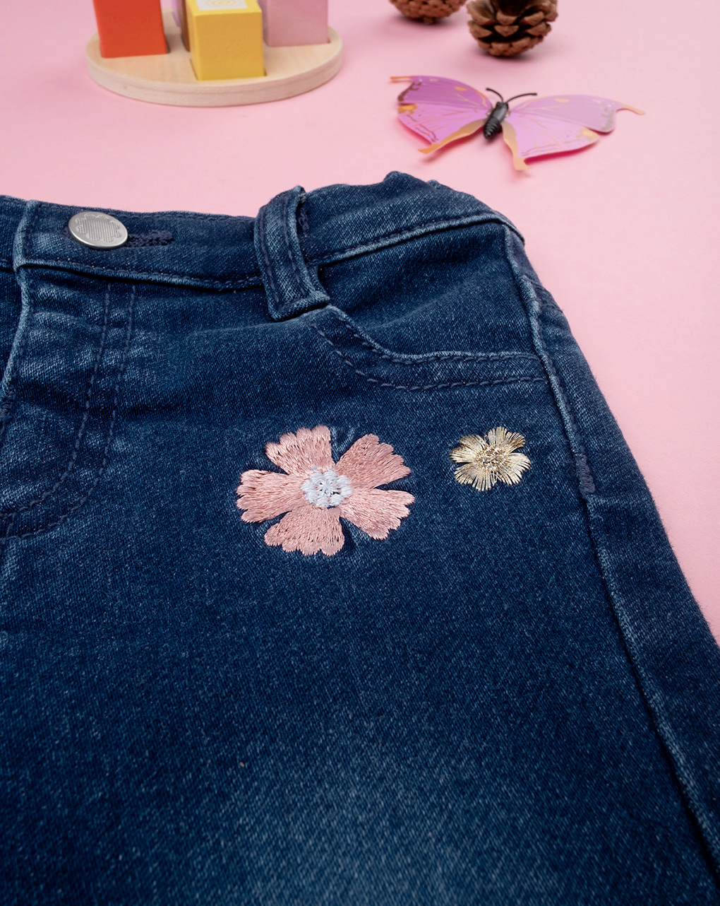 βρεφικό τζιν παντελόνι μπλε με λουλούδια για κορίτσι - Prénatal