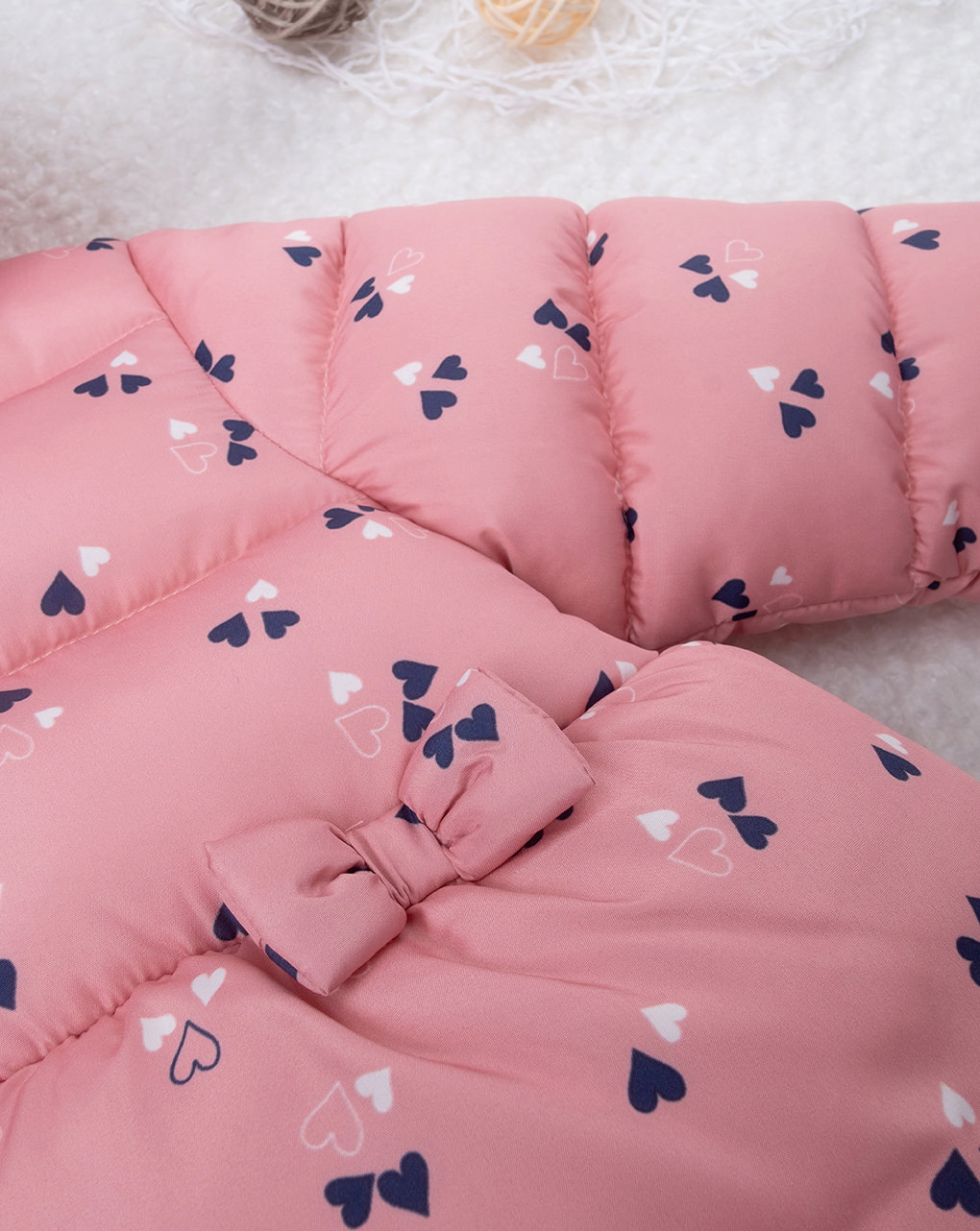 βρεφικό μπουφάν φουσκωτό ροζ με καρδούλες για κορίτσι - Prénatal