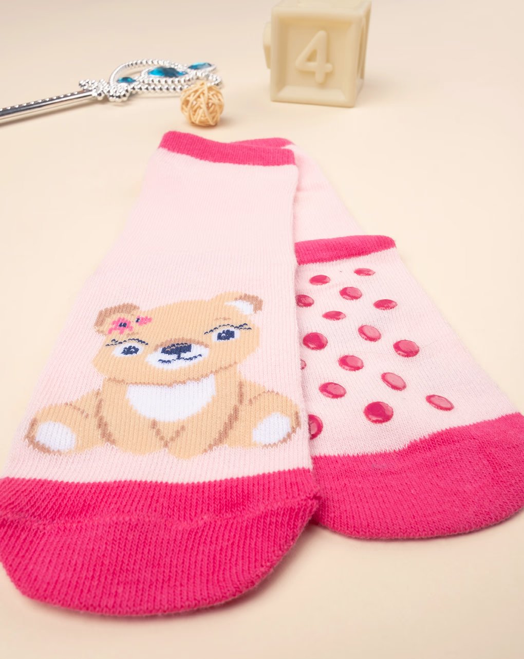 παιδικά αντιολισθητικά καλτσάκια με αρκουδάκι για κορίτσι - Prénatal