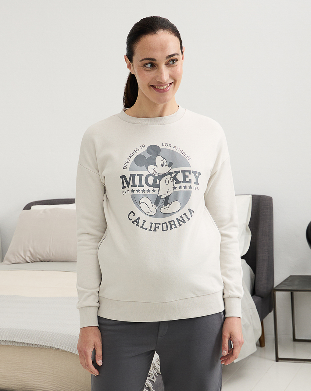 γυναικεία μπλούζα φούτερ εγκυμοσύνης/θηλασμού λευκή mickey california - Prénatal