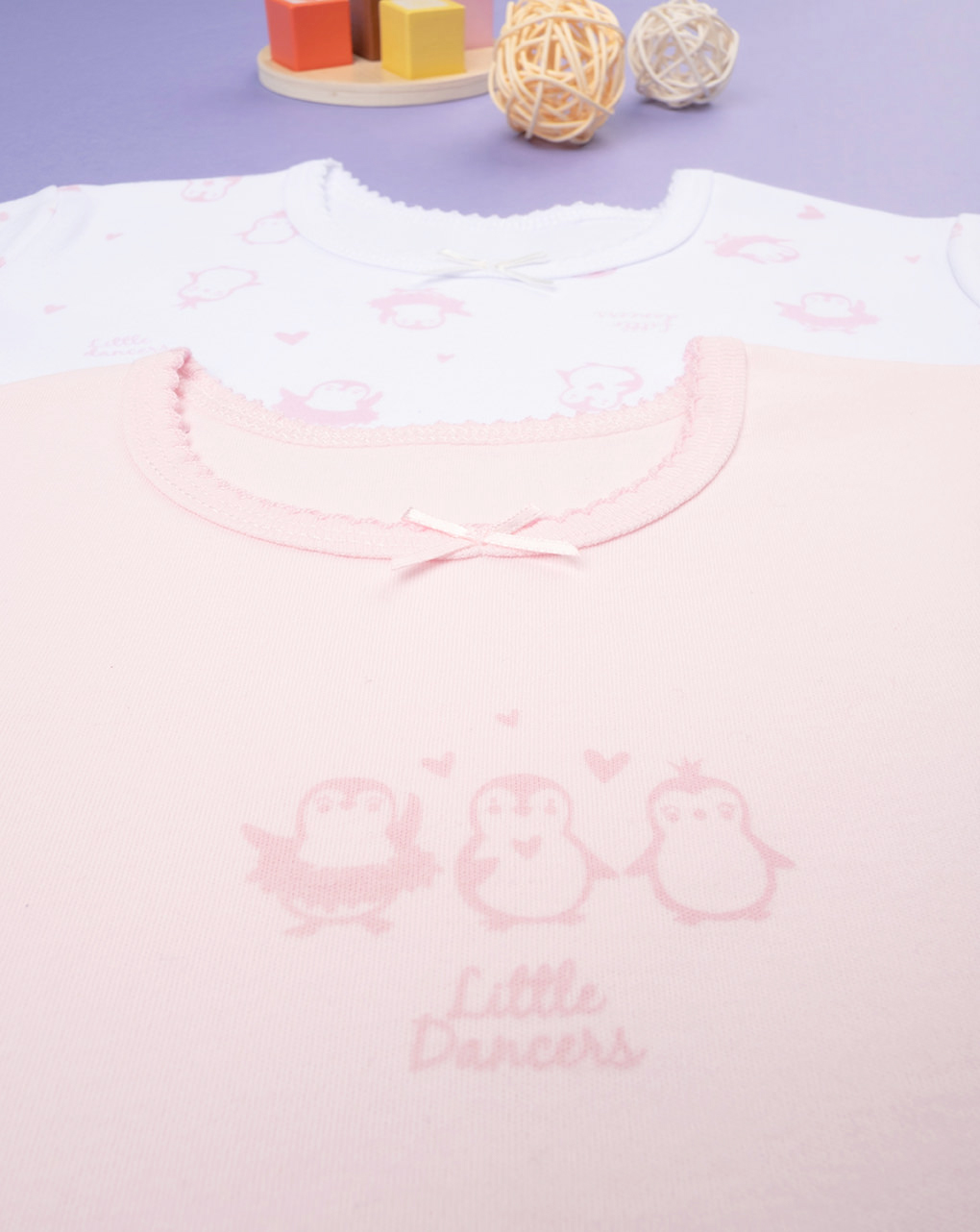 παιδικά φανελάκια πακέτο x2 με πιγκουίνους για κορίτσι - Prénatal