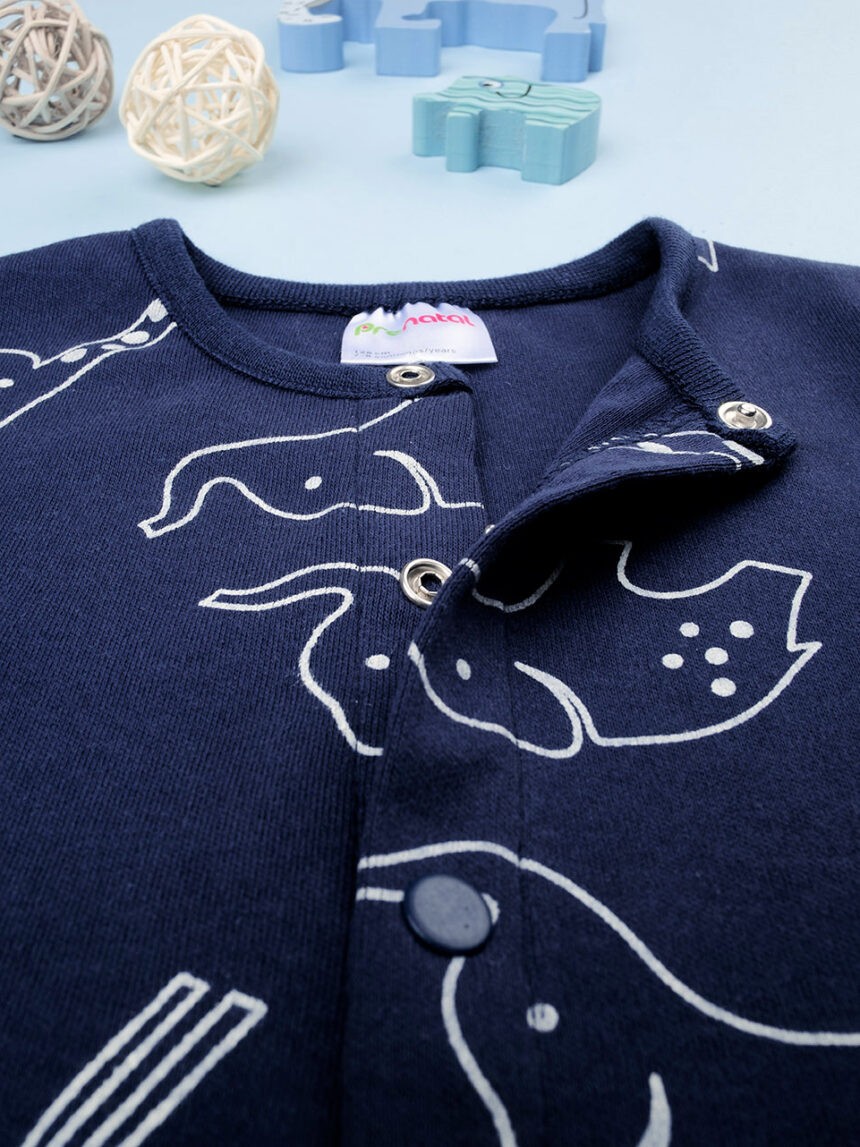 βρεφική ολόσωμη πιτζάμα μπλε με ζωάκια για αγόρι - Prénatal