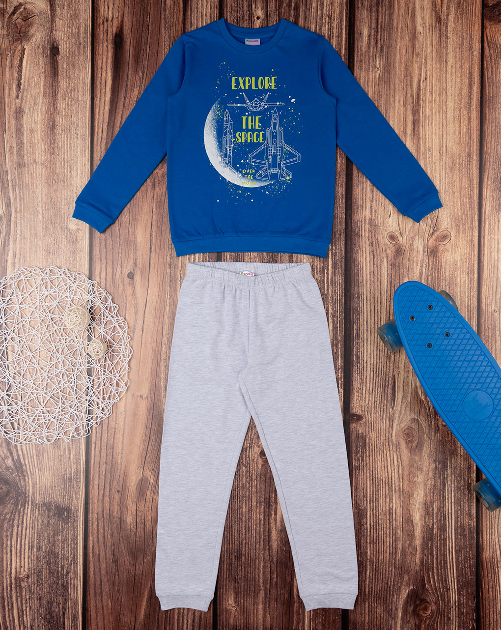 παιδική πιτζάμα μπλε/γκρι διάστημα για αγόρι - Prénatal