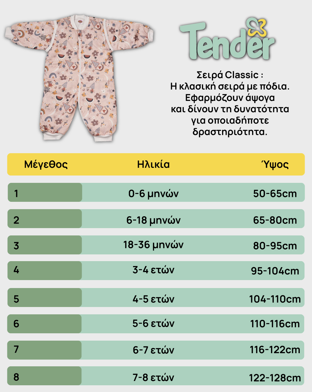 Tender υπνόσακος χειμερινός classic 2.5 tog lama γκρι unisex - Tender