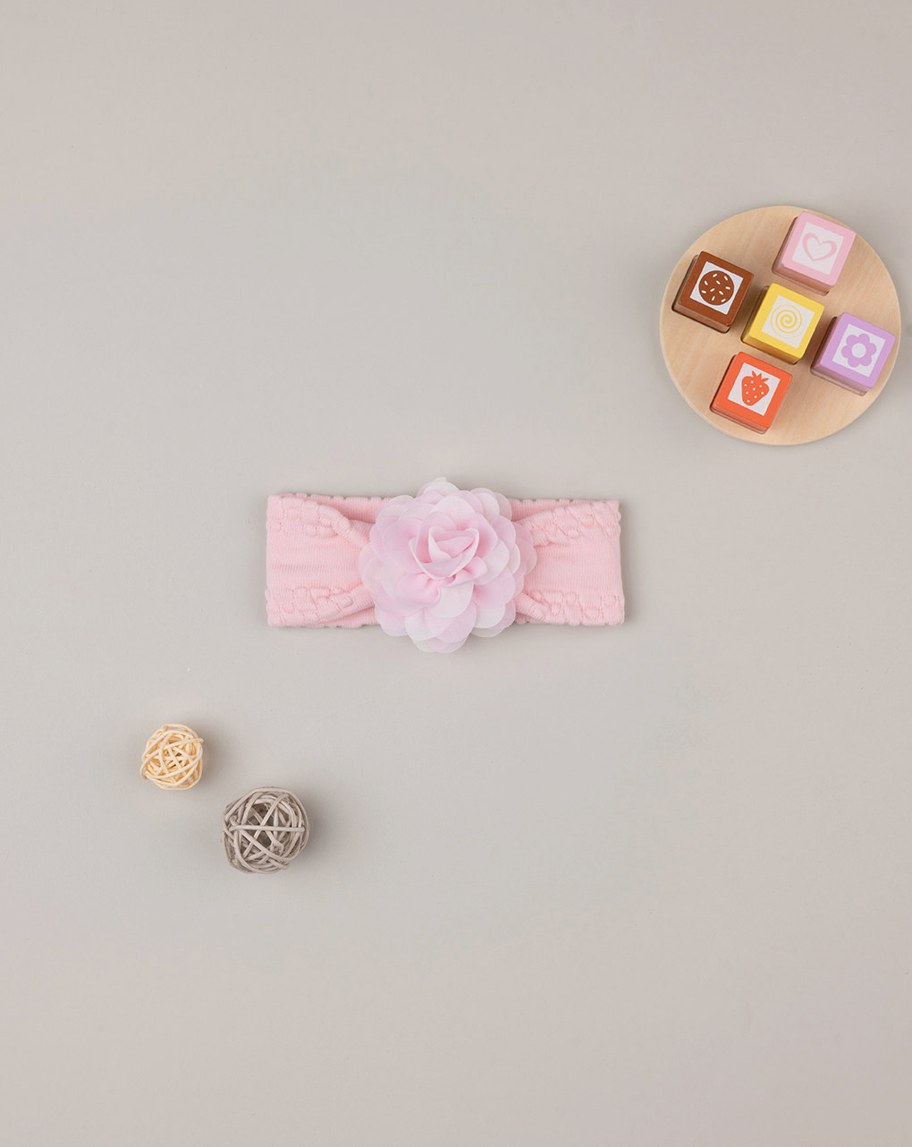 βρεφική κορδέλα μαλλιών ροζ με λουλούδι για κορίτσι - Prénatal