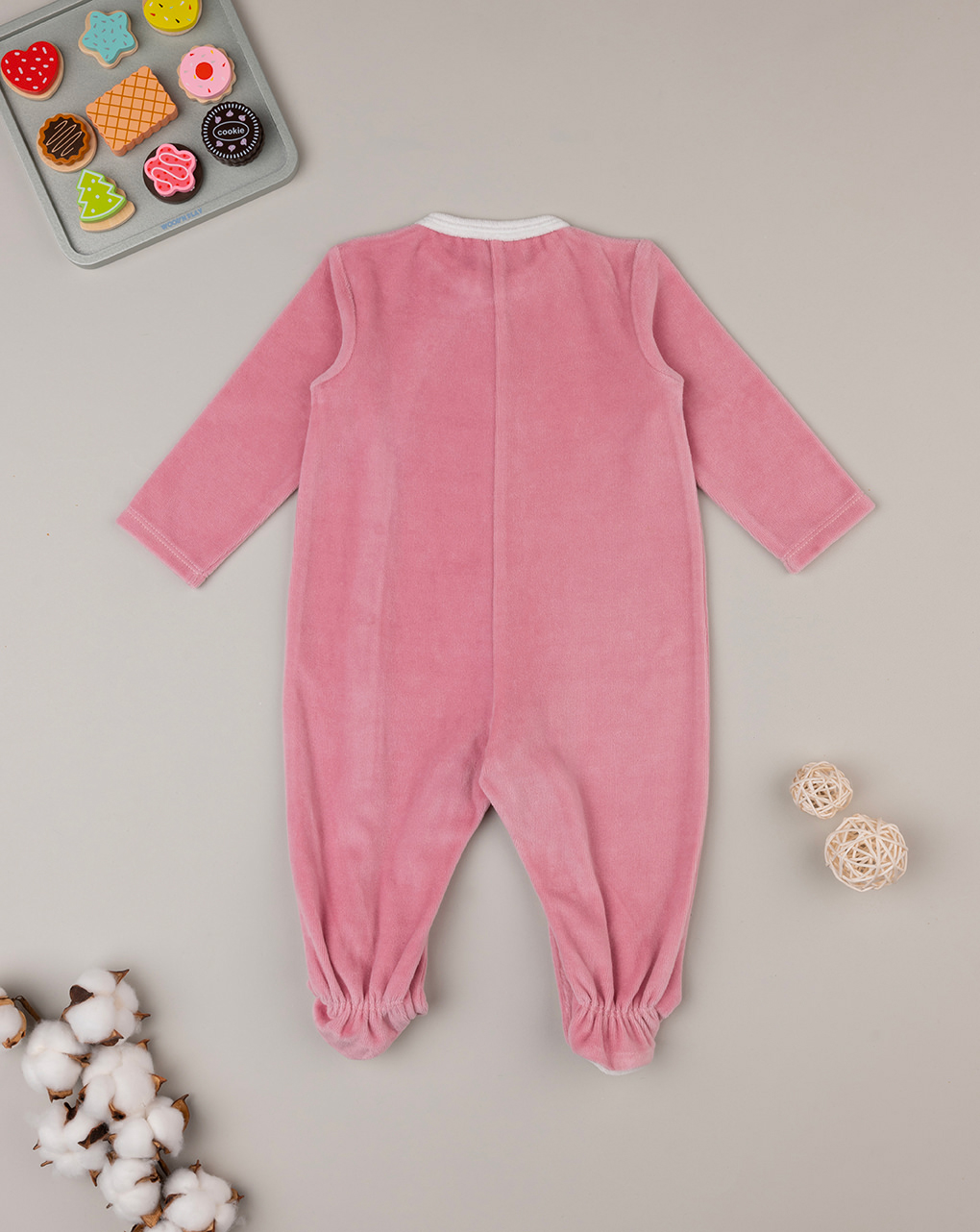 βρεφικό φορμάκι σενίλ ροζ mom and dad για κορίτσι - Prénatal