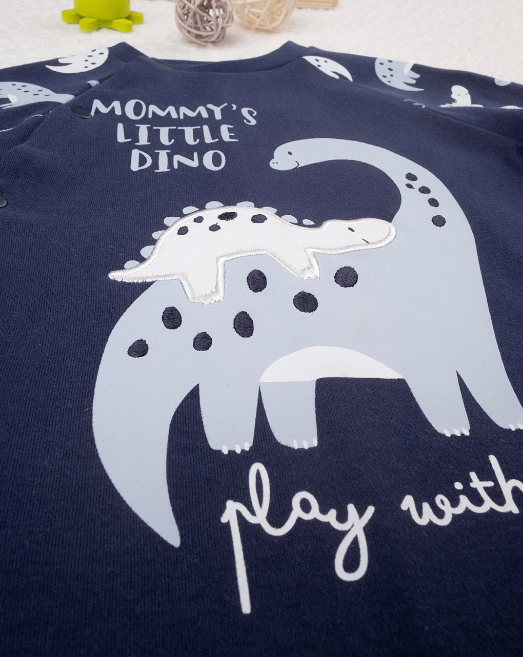 βρεφική ολόσωμη πιτζάμα μπλε με δεινόσαυρο για αγόρι - Prénatal