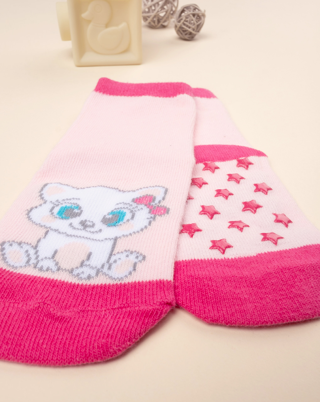 βρεφικά αντιολισθητικά καλτσάκια με γατάκι για κορίτσι - Prénatal