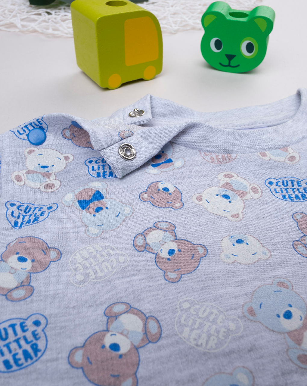 βρεφική πιτζάμα γκρι/μπλε με αρκουδάκια για αγόρι - Prénatal