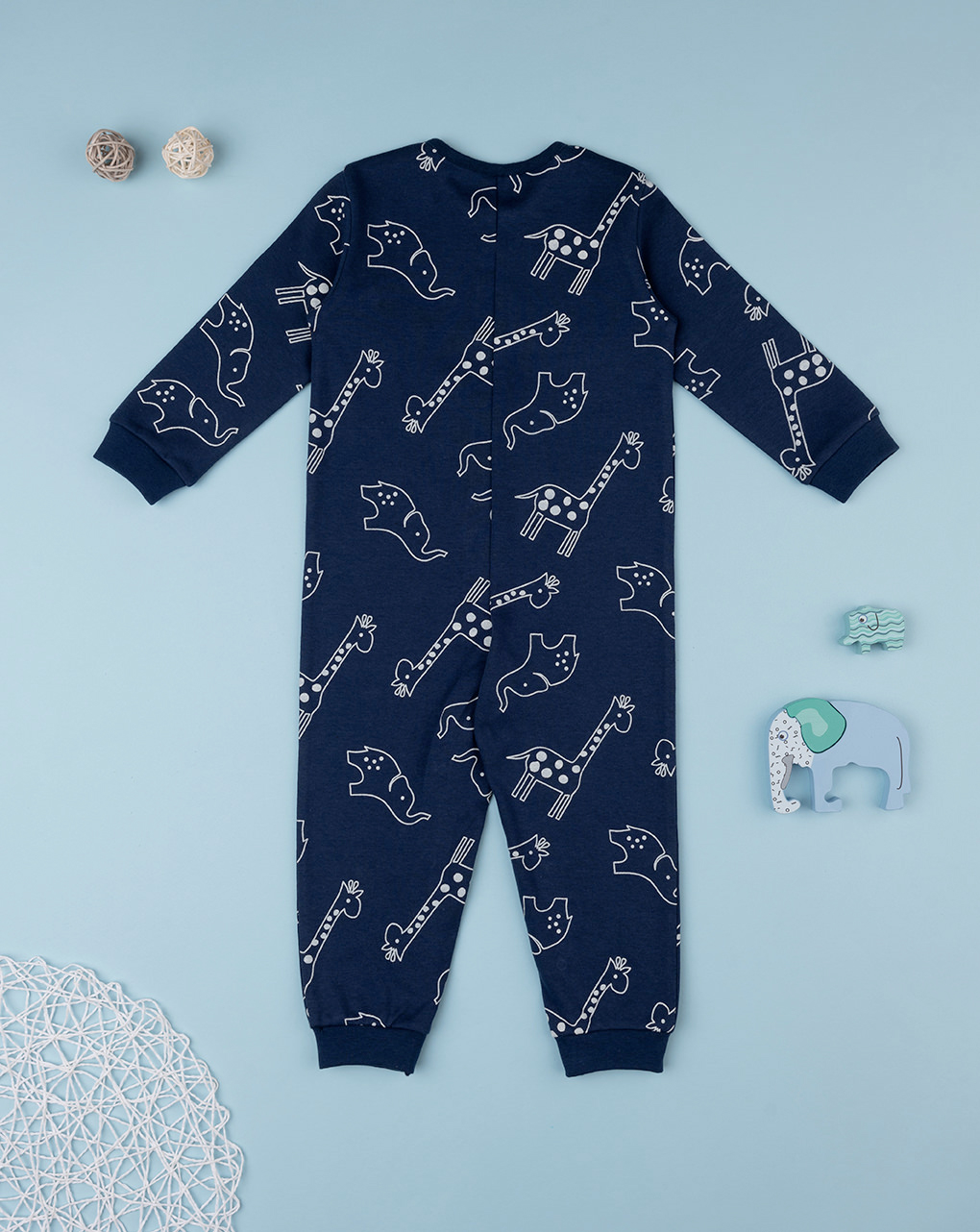 βρεφική ολόσωμη πιτζάμα μπλε με ζωάκια για αγόρι - Prénatal