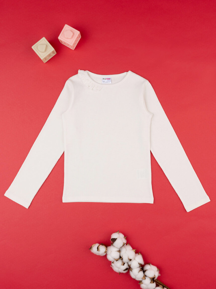 παιδική μπλούζα ριμπ λευκή με βολάν για κορίτσι - Prénatal