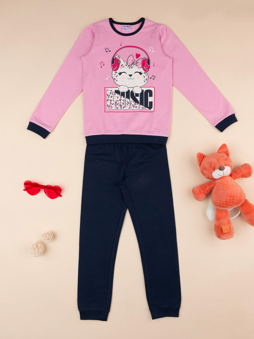 παιδική πιτζάμα ροζ/μπλε με γατάκι για κορίτσι - Prénatal