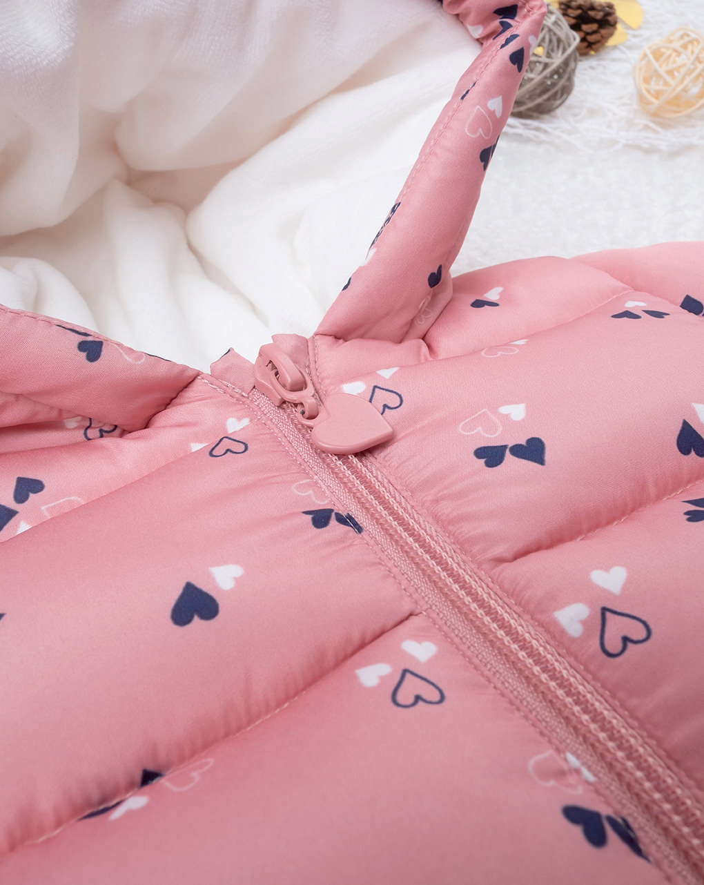 βρεφικό μπουφάν φουσκωτό ροζ με καρδούλες για κορίτσι - Prénatal