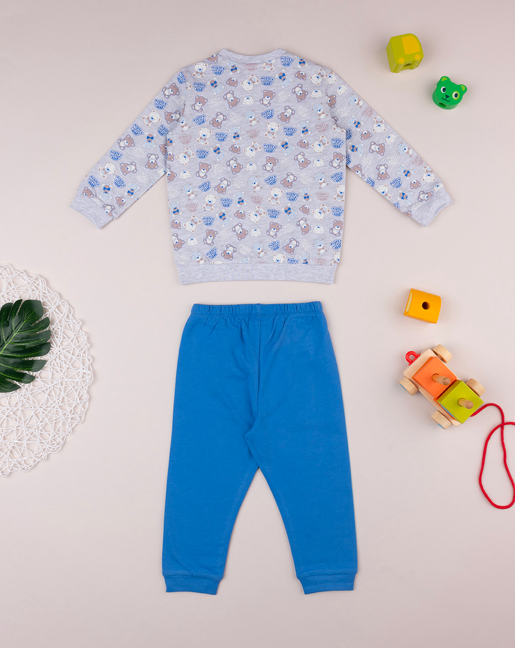βρεφική πιτζάμα γκρι/μπλε με αρκουδάκια για αγόρι - Prénatal