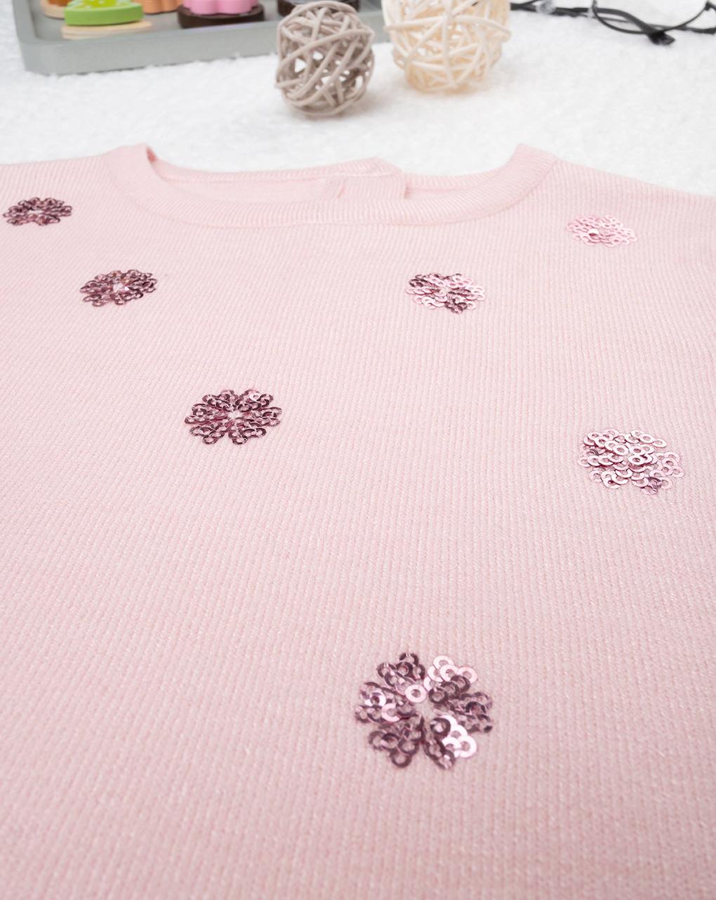 βρεφικό πουλόβερ ροζ με λουλούδια για κορίτσι - Prénatal