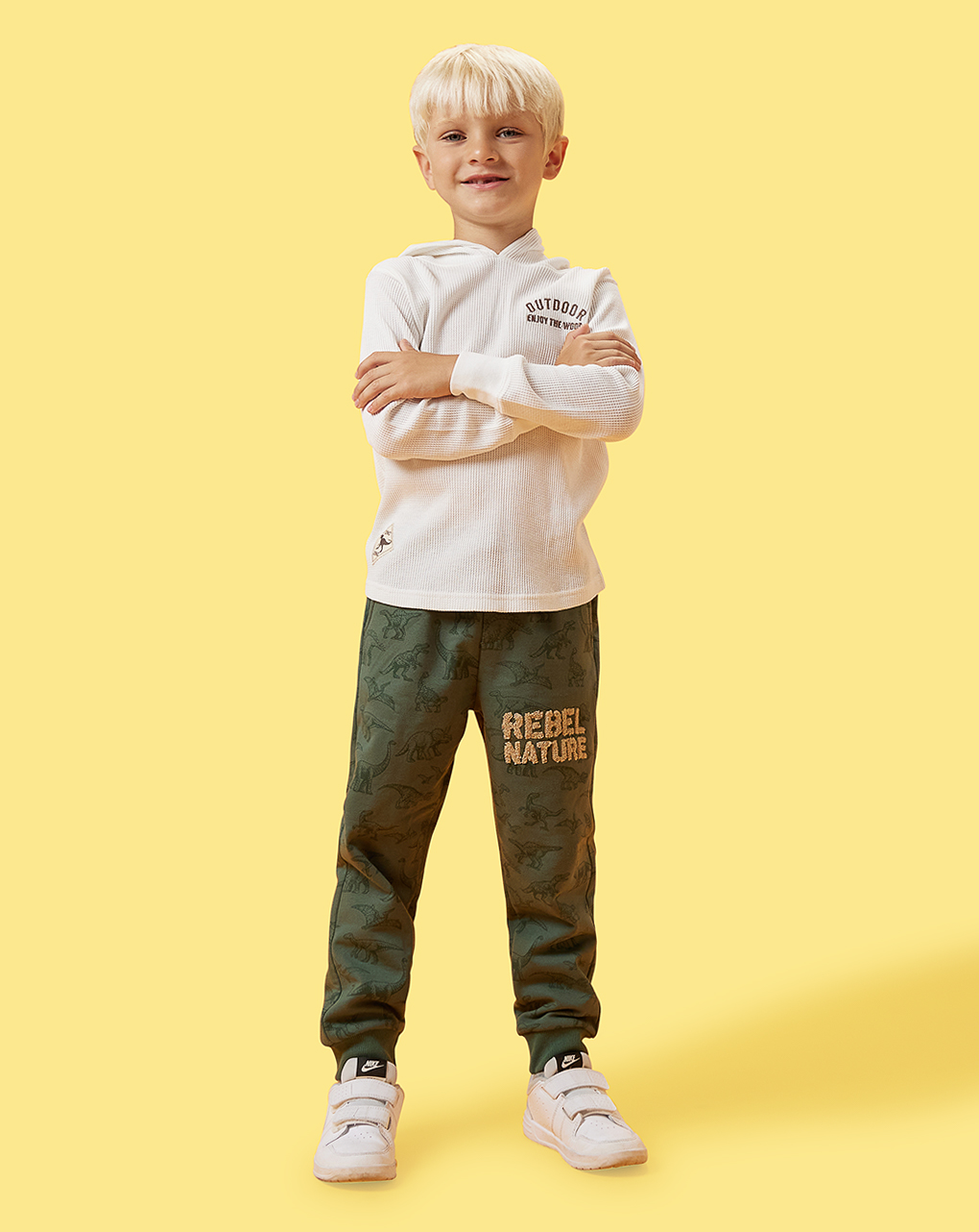 παιδικό παντελόνι φόρμας χακί με δεινόσαυρο για αγόρι - Prénatal