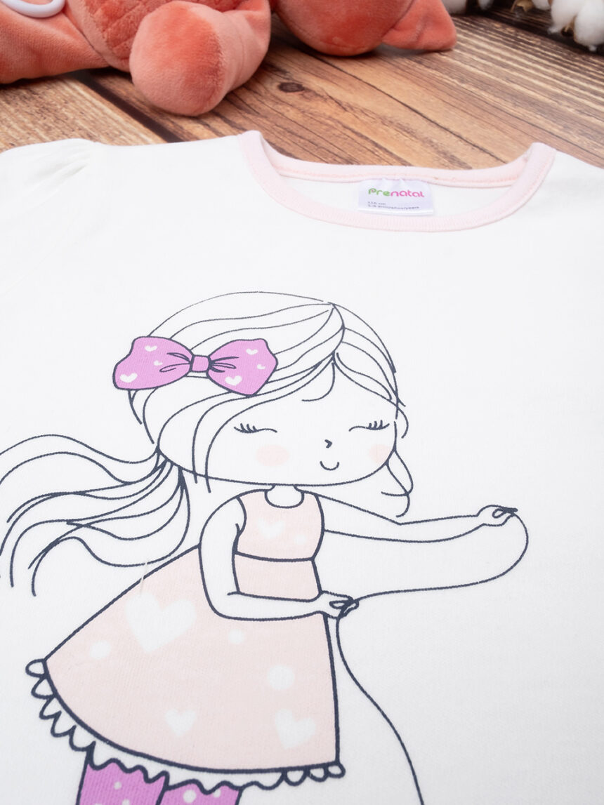 παιδική πιτζάμα λευκή/ροζ με γατάκι για κορίτσι - Prénatal