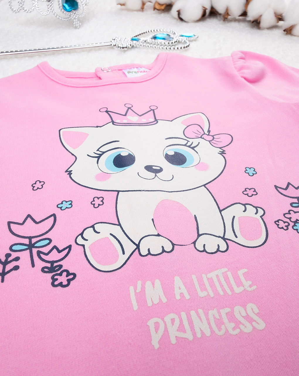 βρεφική ολόσωμη πιτζάμα ροζ με γατάκι για κορίτσι - Prénatal