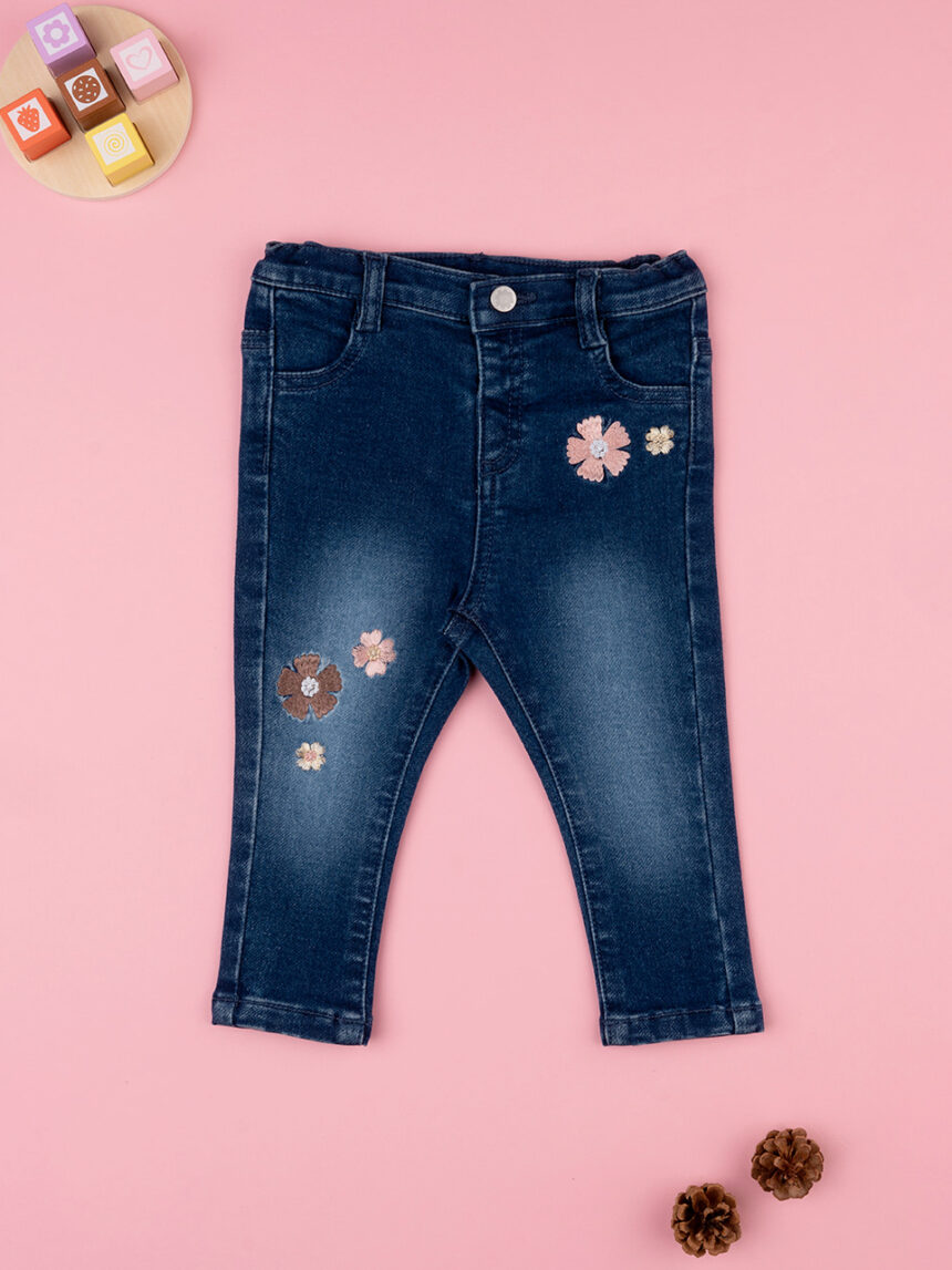 βρεφικό τζιν παντελόνι μπλε με λουλούδια για κορίτσι - Prénatal