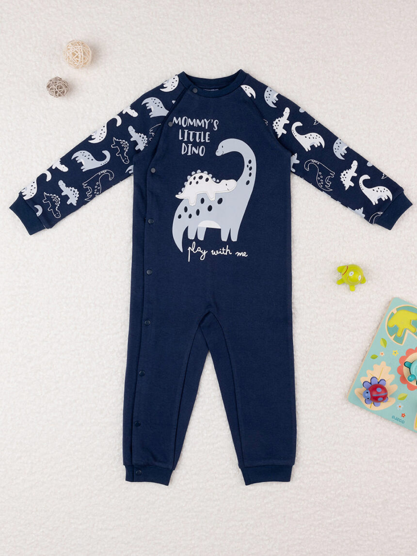 βρεφική ολόσωμη πιτζάμα μπλε με δεινόσαυρο για αγόρι - Prénatal