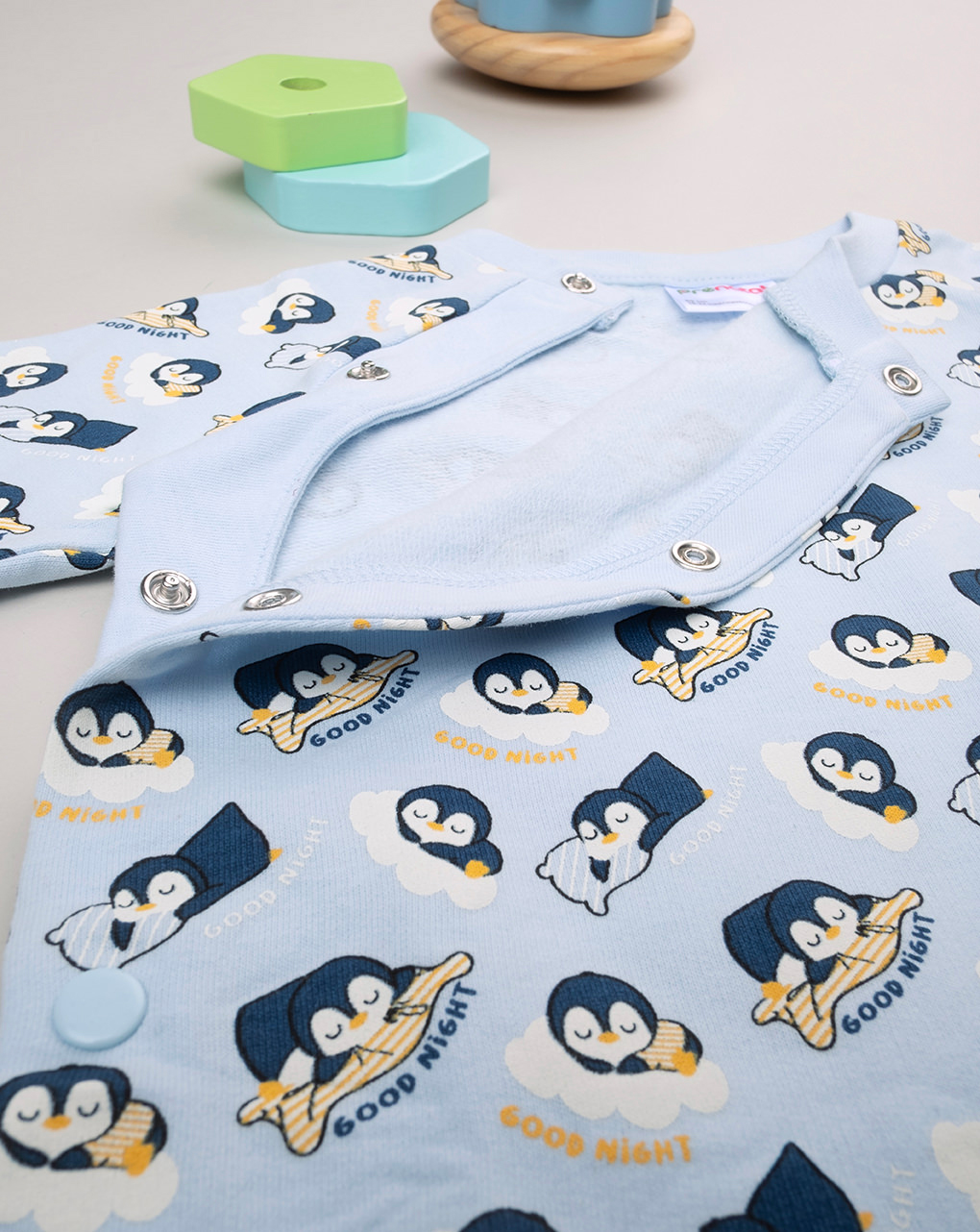 βρεφική ολόσωμη πιτζάμα γαλάζια με πιγκουίνους για αγόρι - Prénatal