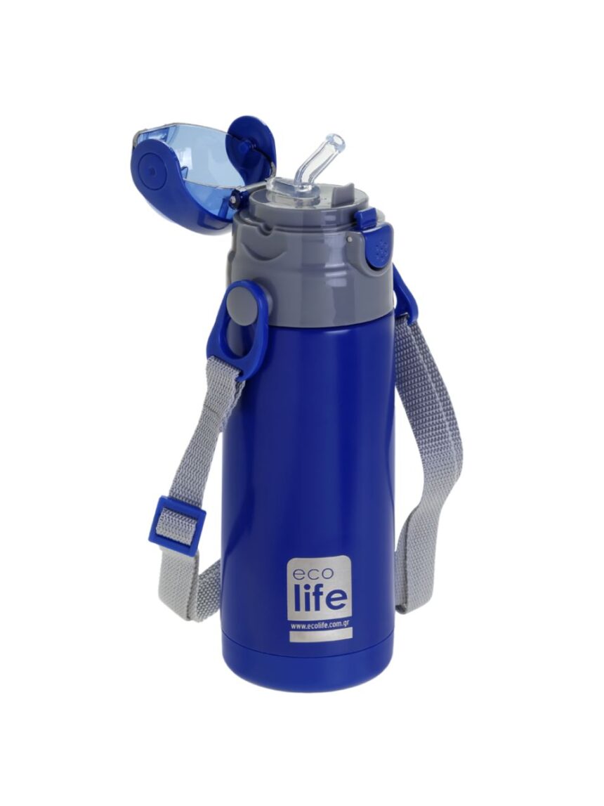 Ecolife ανοξείδωτο παγούρι με καλαμάκι kids thermos 400ml navy blue 33-bo-2989 - Ecolife