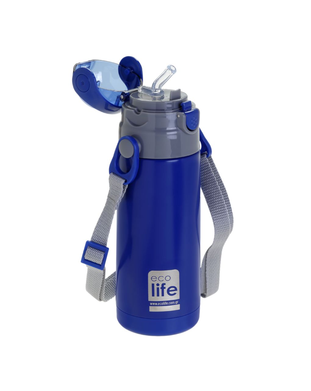 Ecolife ανοξείδωτο παγούρι με καλαμάκι kids thermos 400ml navy blue 33-bo-2989 - Ecolife