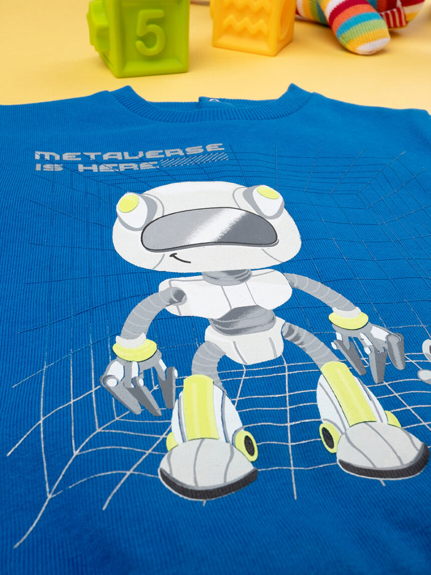 βρεφική μπλούζα φούτερ μπλε με ρομπότ για αγόρι - Prénatal