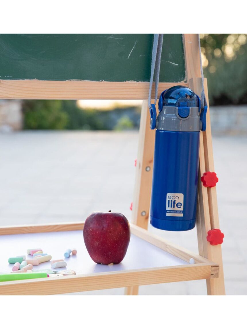 Ecolife ανοξείδωτο παγούρι με καλαμάκι kids thermos 400ml navy blue 33-bo-2989 - Ecolife
