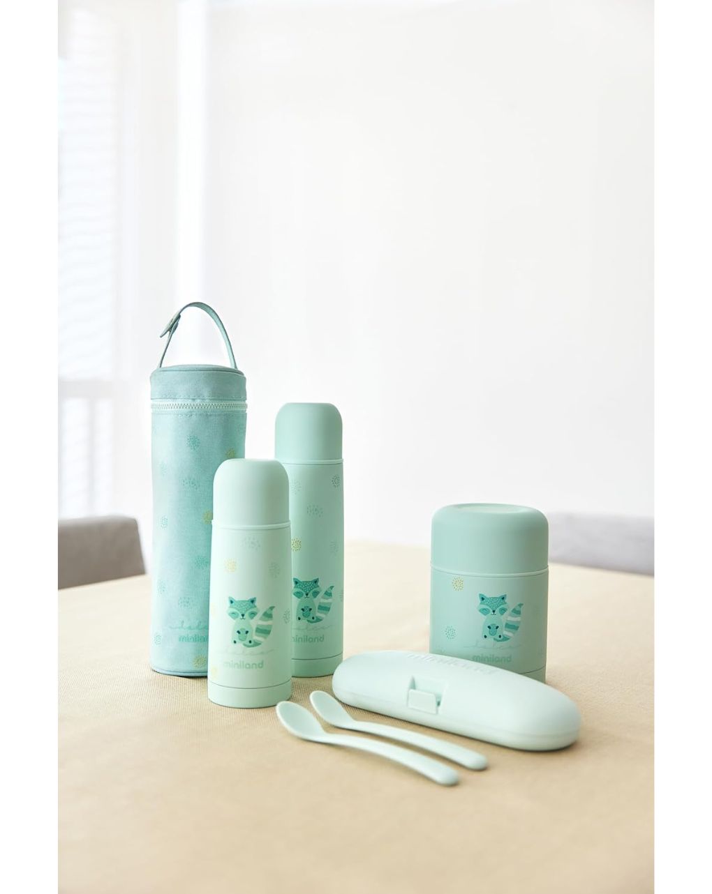 Miniland σετ κουταλοπίρουνα 3μτχ σε θήκη picneat dolce 6m+ mint ml89518 - Miniland